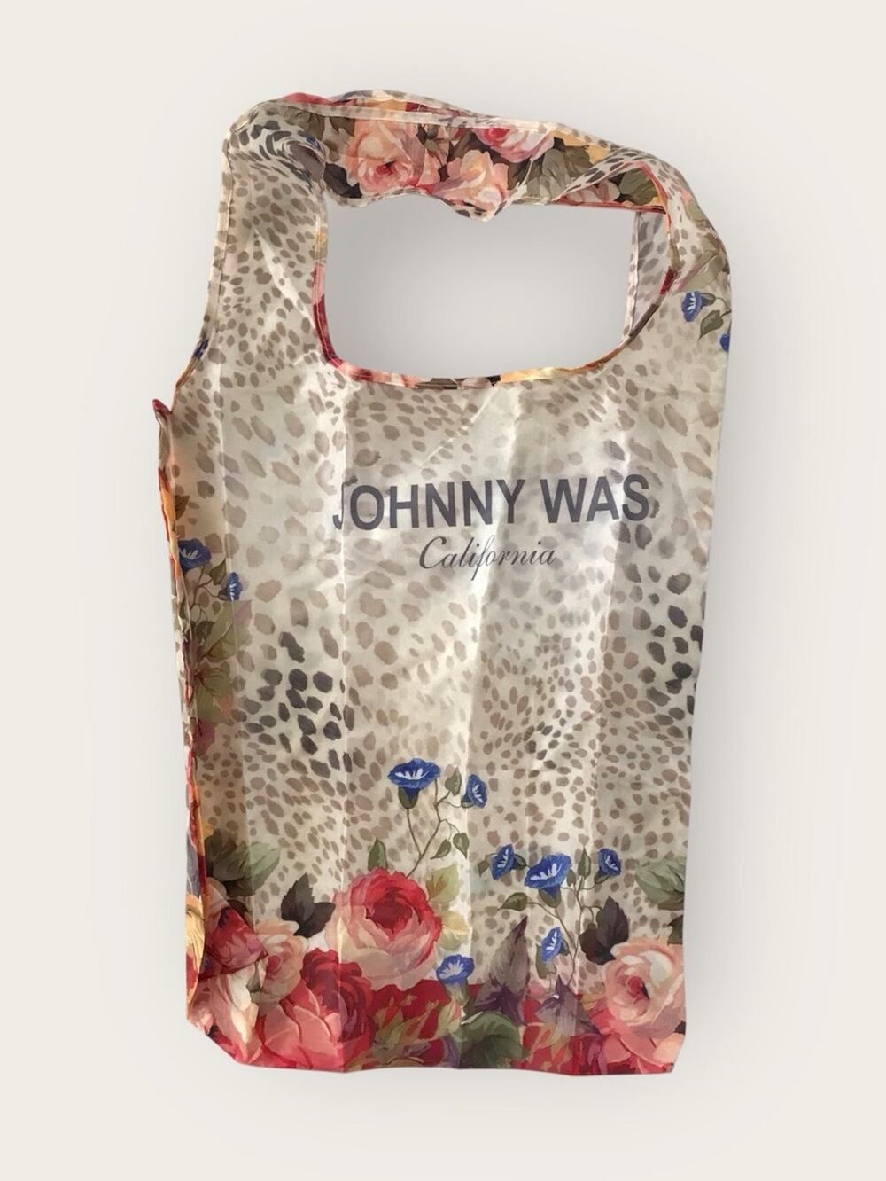 Johnny Was CA Tote Bag NWOT Leopard Floral Pink Cream Foldable/Reusable Shopping